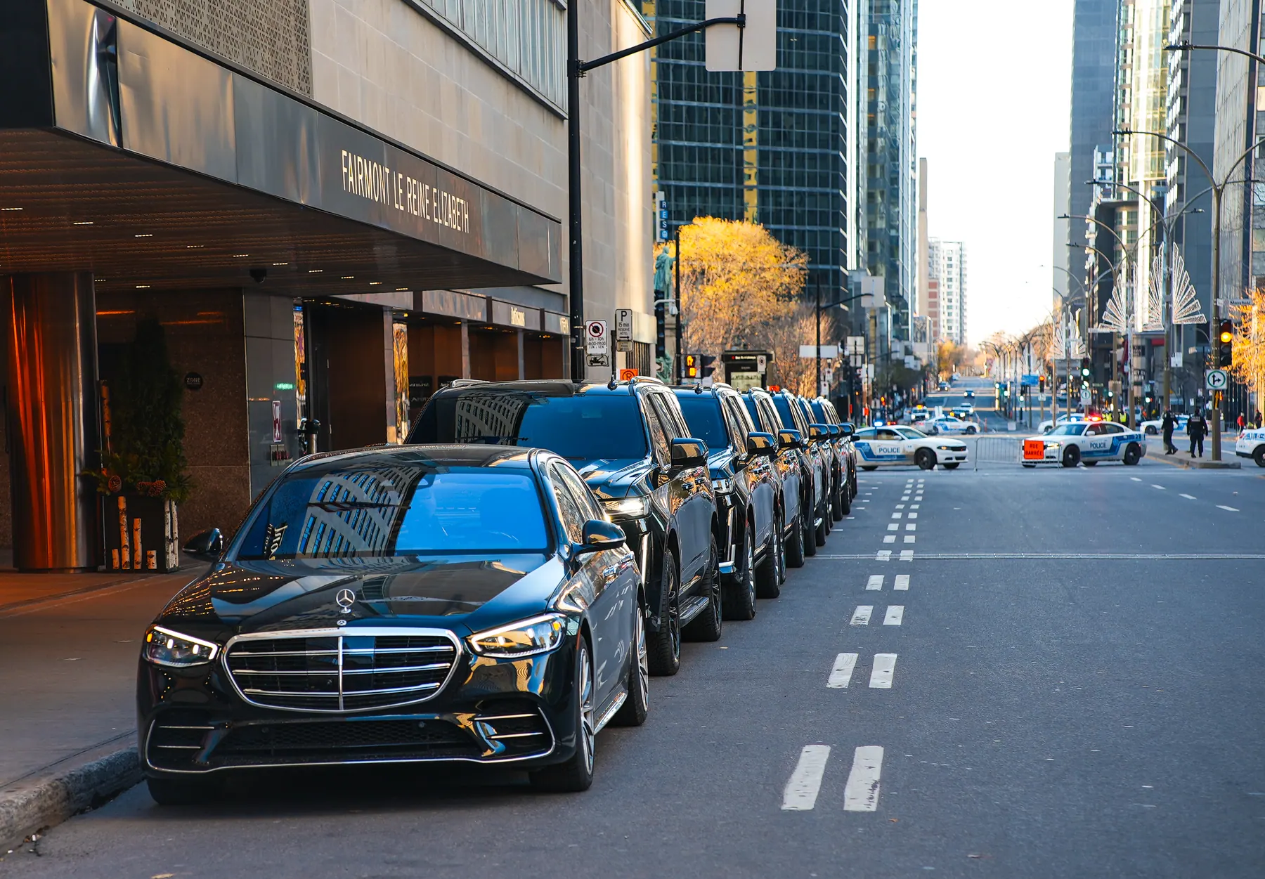 VIP Lane black SUV fleet staged outside Fairmont The Queen Elizabeth